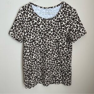White Stag Vtg Leopard Print Crew Neck Short Sleeve Cotton Tee T Shirt Top Sz M